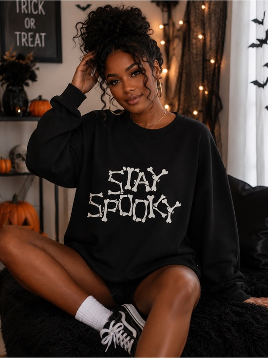 Pretty Woman Boutique Tops - Plus Size Halloween Stay Spooky Bone Graphic Sweatshirt